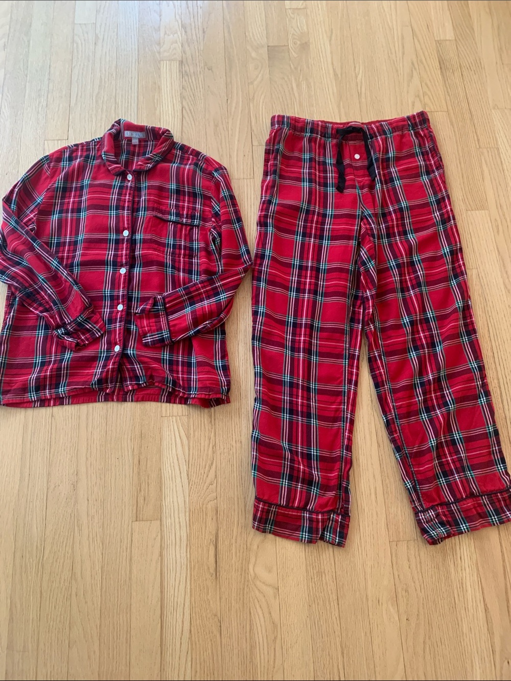 J. Crew Long Sleeve Flannel Pajama Set Good Tidings Plaid Red Small Hoildays